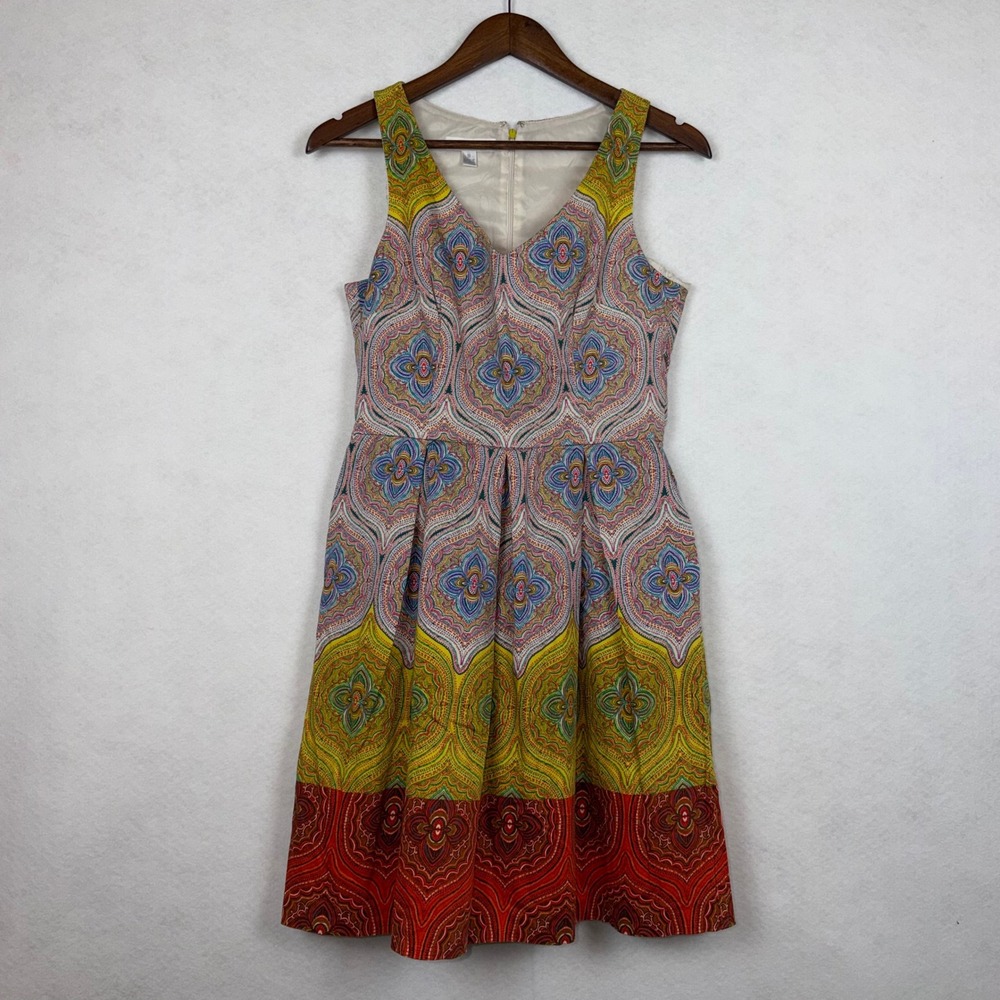 London Times Paisley Medallion Fit Flare Dress Womens 8 Multicolor Pockets Boho